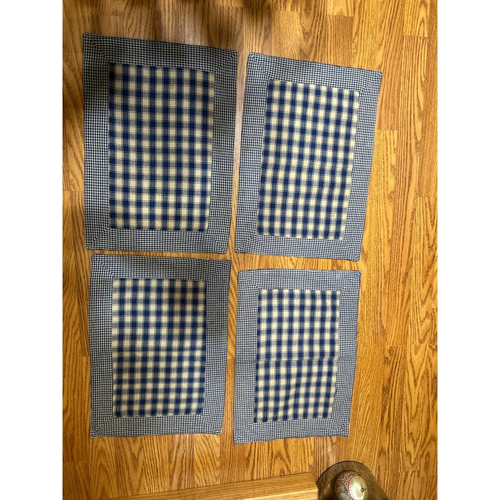 Blue Checkered Placemats Set of 4 Farmhouse Gingham Plaid Country Dining Decor